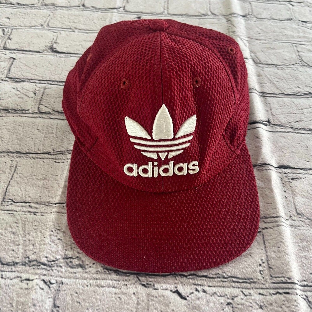 Adidas Originals Treffoil Flat Bill Maroon Hat Adjustable Snapback One Size